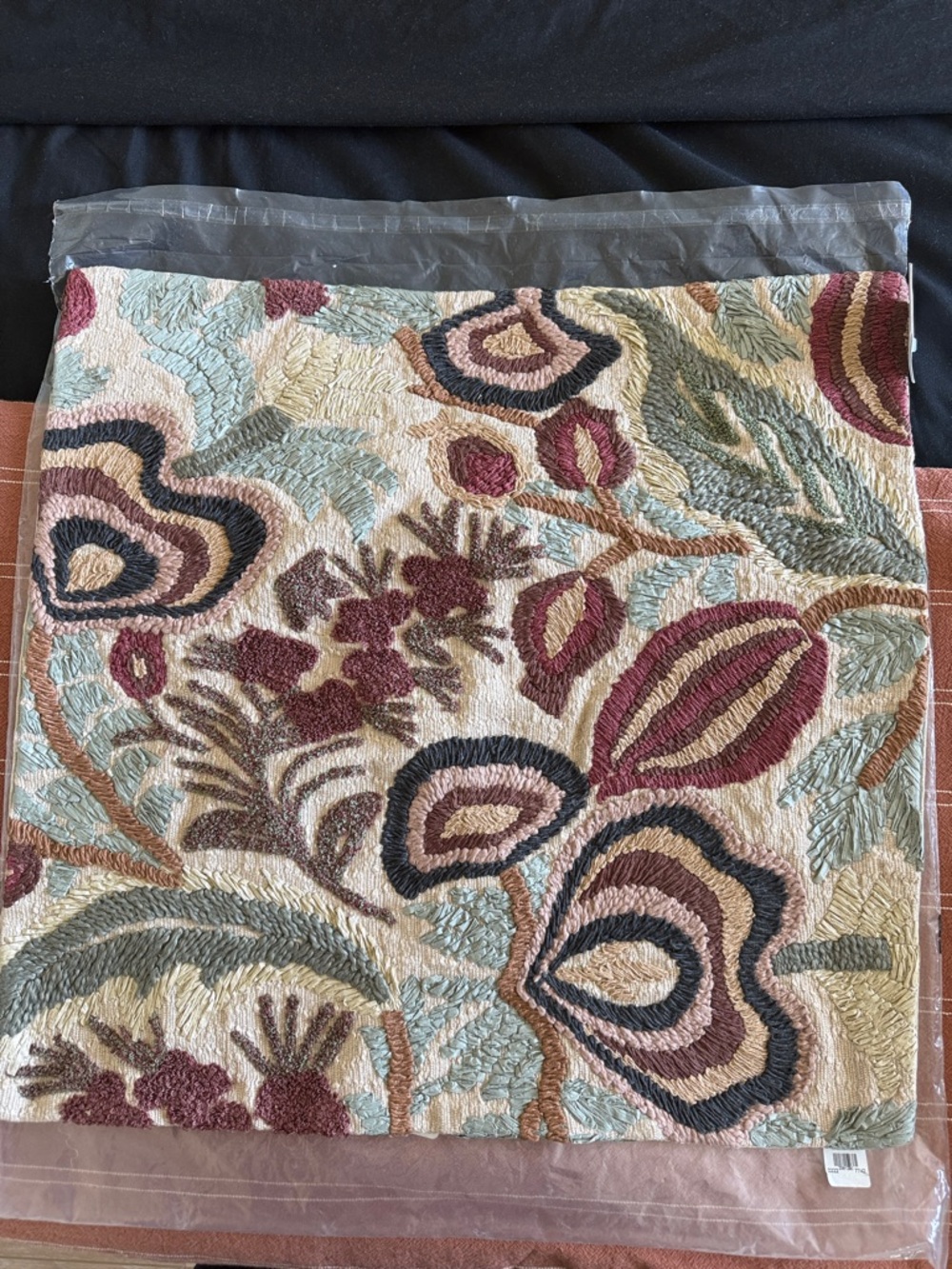 Pottery Barn Celine Embroidered Pillow Cover - Sage & Terracotta